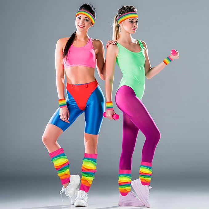 Leg Warmers for Women 80s Headband Wristbands Neon Leg Warmers Set for Sport Yoga - 80s Workout Clothes 90s Outfit for Women
