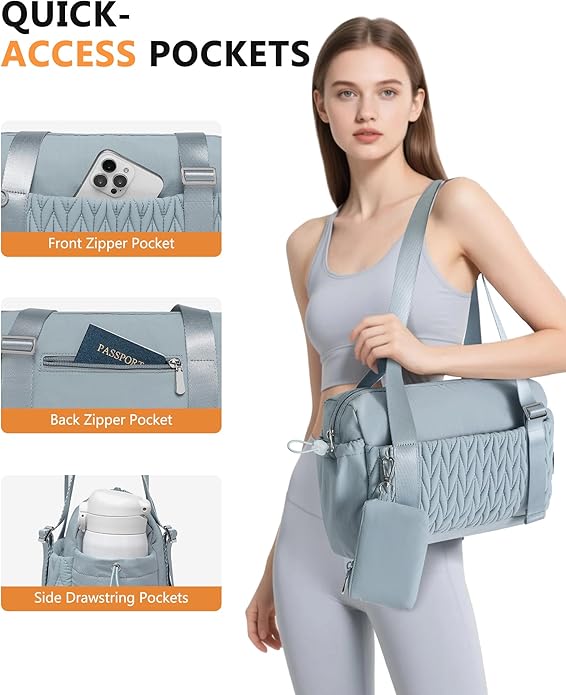 Small Gym Bag for Women Quilted Mini Tote with Wet Compartment and Coin Purse, Cute Duffle Bag for Girls Workout Sport Travel