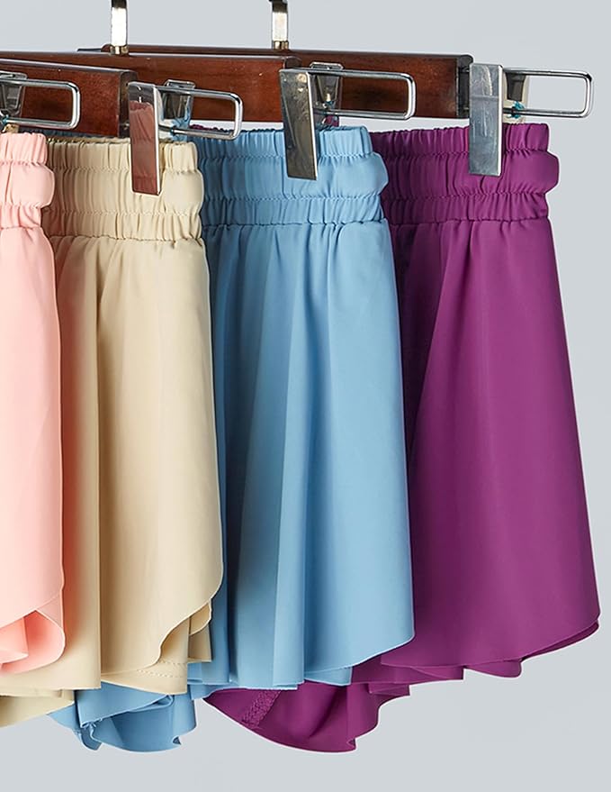 3 Pack Girls Flowy Shorts with Spandex Liner 2-in-1 Youth Butterfly Skirts for Fitness, Running, Sports