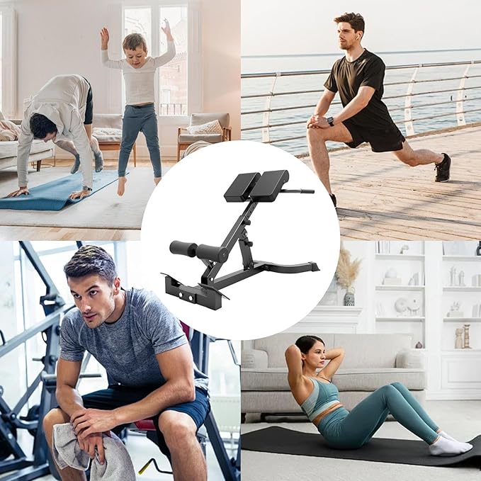 Foldable Hyperextension Roman Chair with Back Extension,Home Gym Sit Up Bench for Glute & Ab Workouts,Optional Adjustment Angle & Height,Multi-Function Heavy-Duty Exercise Equipment,Holds 330 Lbs