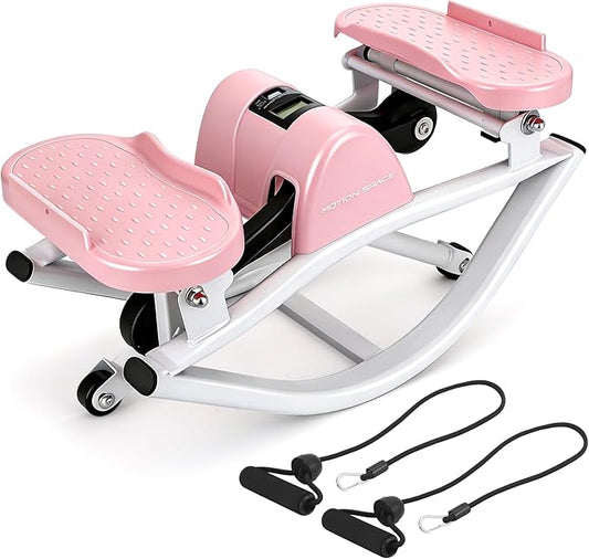 Rocking Stepper Machine, Fun Cardio Equipment with Resistance Bands, Space Saving Fitness Stepper, Quiet Skate Motion Workout for Home Office