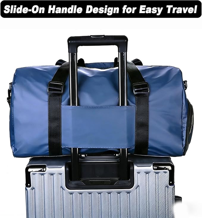 Gym Bag for Men Women Waterproof Duffle Bag with Shoes Compartment and Wet Pocket Multipurpose Sports Weekender Bags for Travel, Sports, Fitness and Workout,Blue