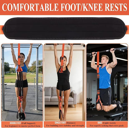 CHERAINTI Pull Up Assistance Bands, 375lbs Heavy Duty Pullup Assist Band Set with 5 Resistance Bands, Adjustable Strap, Comfortable Foot/Knee Rest, Handles & Door Anchor for Home Gym Strength Training