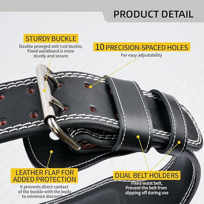 Genuine Leather Weight Lifting Belt, 4”& 6” Padded Lumbar Back Support, 10 Adjustable Holes, Gym Weight Belt Ideal for Deadlift, Powerlifting, Bodybuilding and Squat