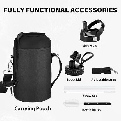 Insulated Water Bottle 64 oz, Triple Wall Vacuum Stainless Steel Water Bottles (Cold for 48 Hrs), Leak Proof & Non-BPA, Half Gallon Water Flask Jug Wide Mouth Straw Lid & Spout Lid
