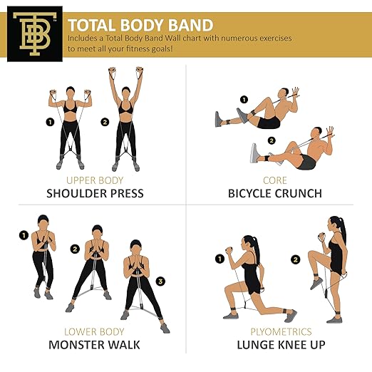 All-in-one Fitness Band, Full Body Exercise Band for Home Exercise or Training on-The-go, Multi-Purpose use for Strength, core, Pilates & More, Light - 10 lbs. (Gold)