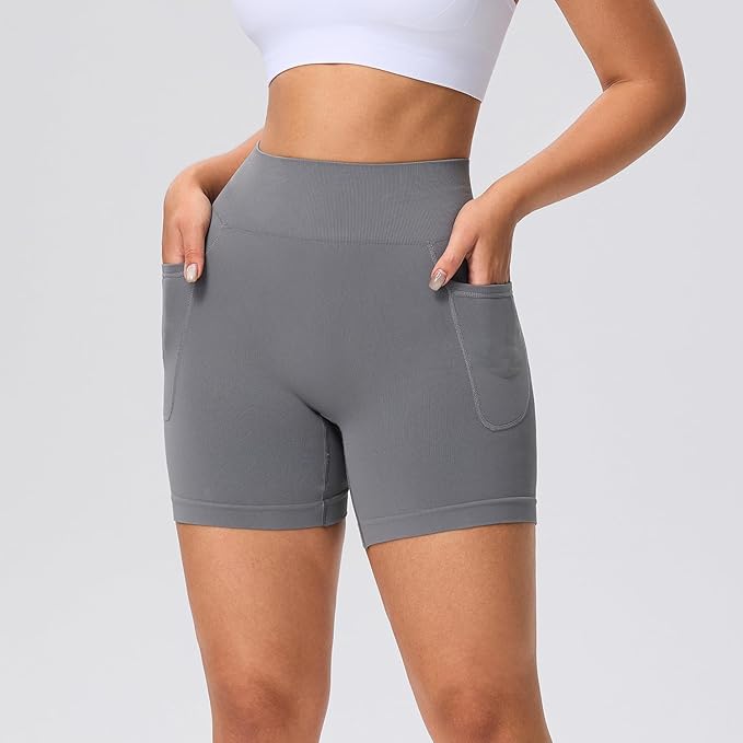 Evercute Women's Gym Shorts 3/4 Pack Seamless Scrunch Butt Lifting Workout Shorts 5" Tummy Control Ruched Booty Yoga Short