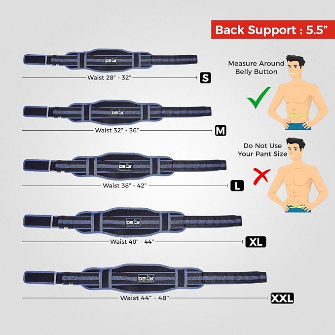 DEFY Weight Lifting Belt Lumbar Support with Neoprene Double Back Belt 5 Inches Wide Gym Training Fitness Exercise Bodybuilding Firm and Comfortable with Back Injury Protection