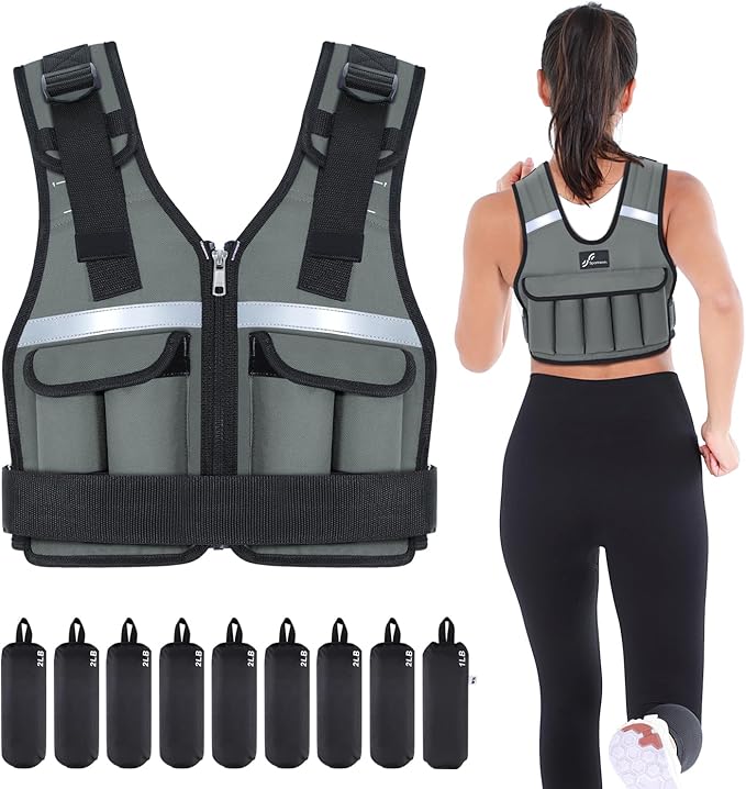 Sportneer Adjustable Weighted Vest Weights: 2-18 lbs/2-40 lbs Washable Weight Vest for Walking 16 In 1 Fast Adjust Rucking Vest for Women and Men Home Gym Running Jogging Strength Training Vests