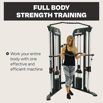 Inspire Fitness FTX Functional Trainer and Fitness Essentials Kit - Compact at Home Workout Machine with Accessories - Space Saving Design - Home Gym Cable Machine