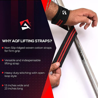 AQF Lifting Wrist Straps for Weightlifting, Powerlifting & Deadlifts – 23” Neoprene Padded Cotton Straps for Strength Training & Gym Workouts - Maximum Grip Support for Men & Women