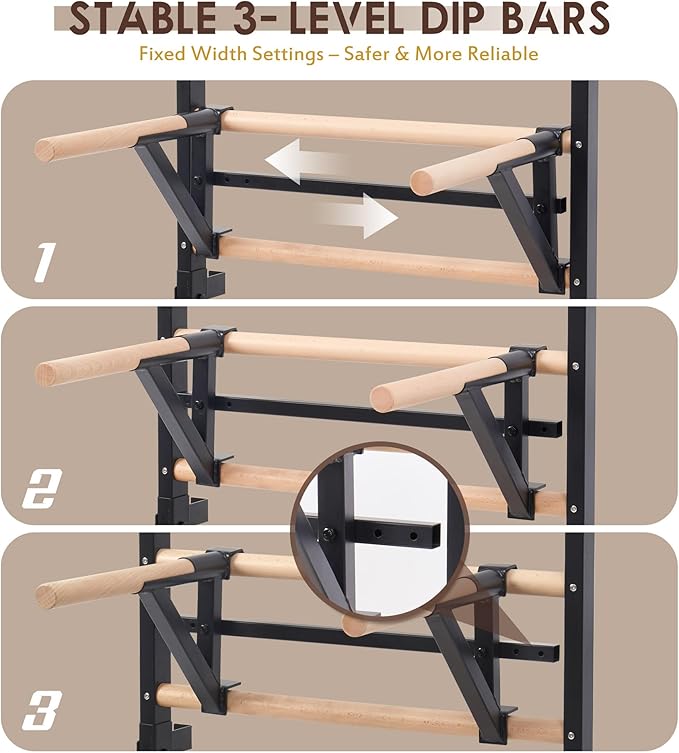 Solid Beechwood Stall Bar – Wall-Mounted Gymnastics Wall Ladder, Durable Beech Wood Rungs Resist Cracking, Perfect for Pull-Ups, Stretching & Home Gym