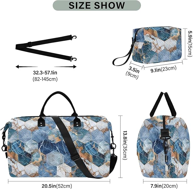 senya Weekender Bags Travel Duffel Gym Bag Hexagonal Nave Marble Carry on Overnight Tote Bag with Toiletry Bag for Airplane Travel Trip Gym Yoga, g366828860p1006c1071s2442