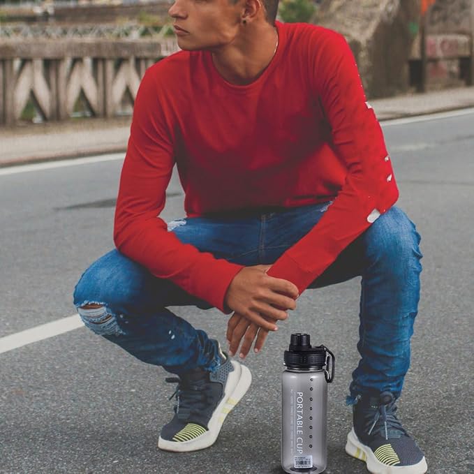 STOBAZA Portable Fitness Water Bottle 800Ml Black Plastic Leakproof Sports Water Kettle for Gym Outdoor Activities