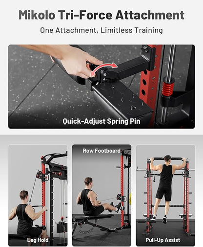 Mikolo M4 2.0 Smith Machine, 2200lbs Squat Rack with LAT-Pull Down System & Cable Crossover Machine, Training Equipment with Leg Hold-Down Attachment