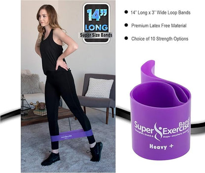 USA 14" x 3" Extra Long Latex Free Mini Loop Bands in 3, 5, 10 Pack Sets. 10 Strengths for Resistance Training, Stretching, Yoga, Toning. Plus an Exclusive iPhone App and E-Book.