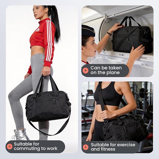 Small Gym Bag 14 Inch Duffel Bag for Women & Men,Waterproof Travel Sports Bags,Mini Gym Duffel with Bottle Holder,Foldable Lightweight Carry On Duffle-Black