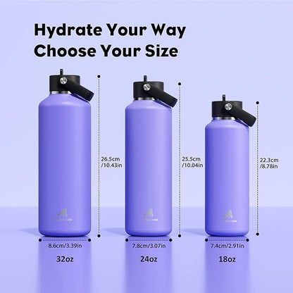 POWCAN 18oz Travel Water Bottle: Standard Mouth, Leakproof, BPA-Free, Easy Hold Handle, Insulated Stainless Steel Thermos with Straw for Teens, School, Outdoors, Running, Camping, Gym (Violet's Tale)