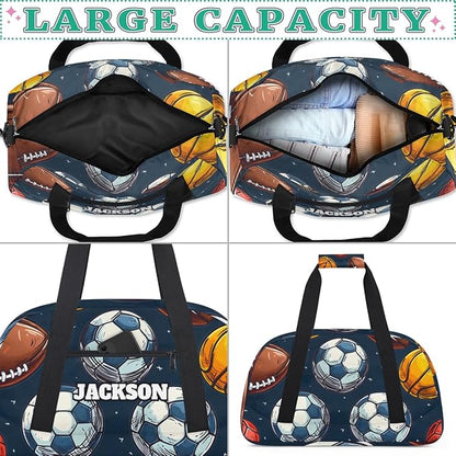 Personalized Boys Soccer Gym Duffel Bags, Custom Name Kids Sport Training Travel Bags for Overnight Weekender,Dark Blue