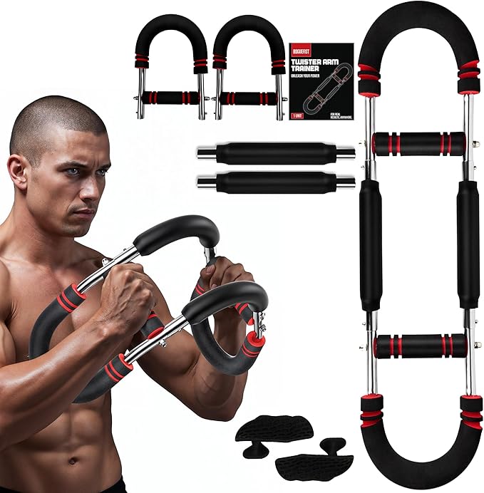Twister Arm Trainer, Adjustable 3 Resistance Levels (60–100 lbs) Stainless Steel Arms Strengthener for Shoulders, Biceps Chest Workout Equipment with Added Silicone Gym Grip Pads