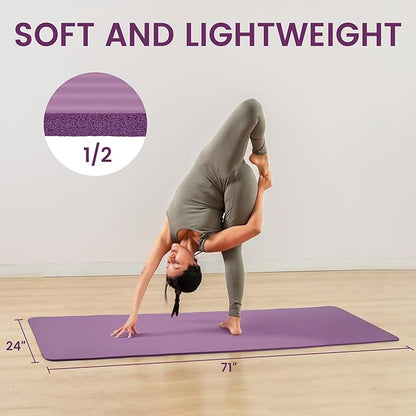 Fitvids Yoga Mat, 1/2-Inch Extra Thick High Density Exercise Mat, Anti-Tear Exercise Yoga Mat with Carrying Strap, Suitable for Various Yoga Exercises