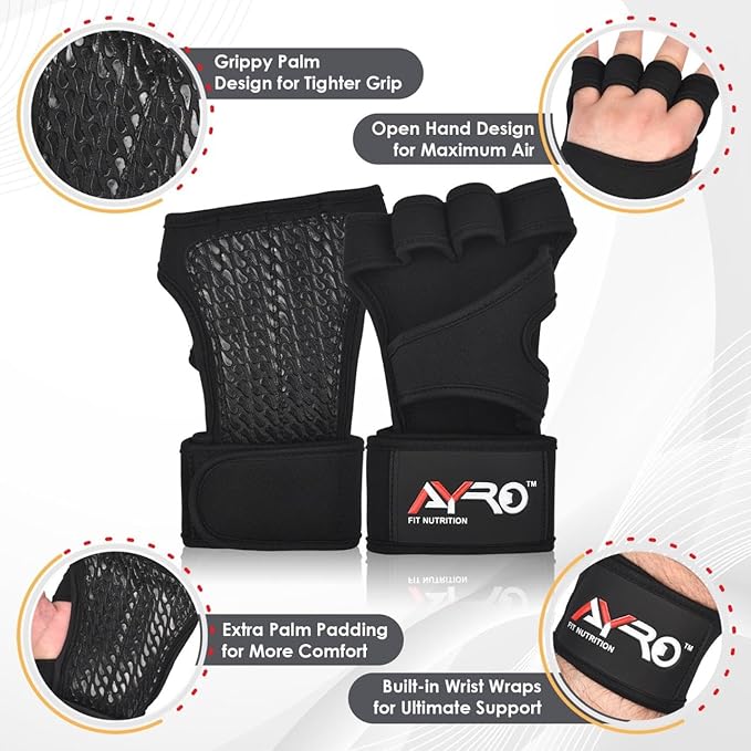 AYRO Workout Gloves for Men & Women – Gym Gloves for Men, Weight Lifting Gloves, with Wrist Support, Breathable Palm Padding, Non-Slip Grip – Ideal for Gym, Fitness, Cross Training, Cycling Gloves