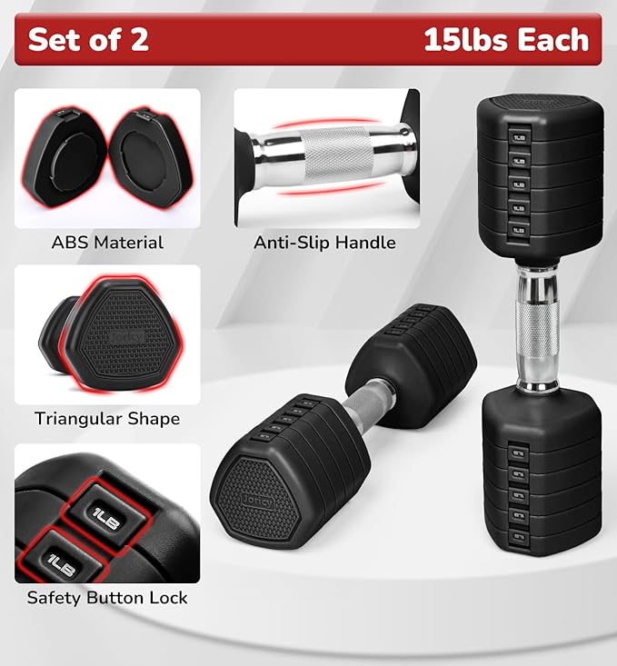 10LBS 20LBS 30LBS Dumbbells Adjustable Dumbbell Set of 2, Hand Weights for Women Men Free Weight Dumbbells Sets for Home Gym & Outdoor Exercise Workout Strength Training Equipments