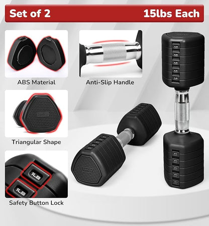 10LBS 20LBS 30LBS Dumbbells Adjustable Dumbbell Set of 2, Hand Weights for Women Men Free Weight Dumbbells Sets for Home Gym & Outdoor Exercise Workout Strength Training Equipments