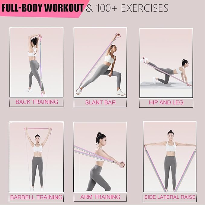 Resistance Bands Set with Handles - 5 Level Tubes (15-35 LBS), 12-Piece Home Gym Kit with Door Anchor, Ankle Straps & Massage Ball for Full Body Workout”