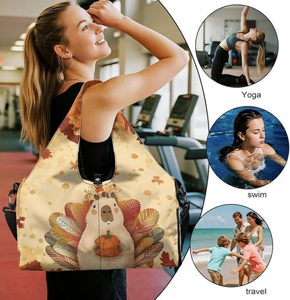 Gym Bag with Yoga Mat Holder Large Tote Bag With Multi Pockets for Women Men Dry Wet Separated Pocket Carryall Yoga Tote Bag for Pilates Travel Workout Office