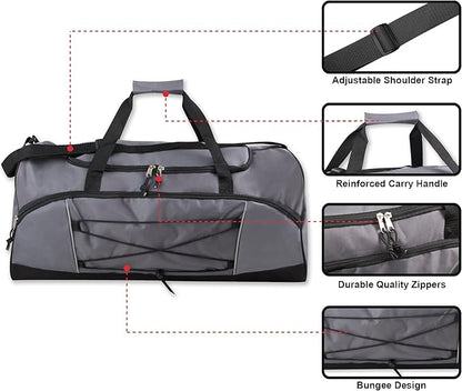 60 Liter, 26 Inch Duffle Bag – Heavy Duty Extra Large Sports Gym Equipment Travel Duffel Bag for Men and Women (Grey)
