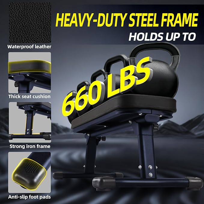 Flat Weight Bench, 2.4 Inch Thick Pad Workout Bench 660 LBS Bench Press Exercise Equipment for Home Gym Strength Weight Training