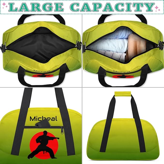 Personalized Martial Art Bag Duffel Bag for Boys Girls, Custom Taekwondo Karate Bag for Travel Weekender Practice Gradient Green