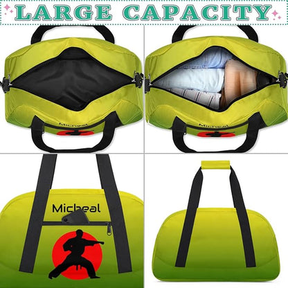 Personalized Martial Art Bag Duffel Bag for Boys Girls, Custom Taekwondo Karate Bag for Travel Weekender Practice Gradient Green