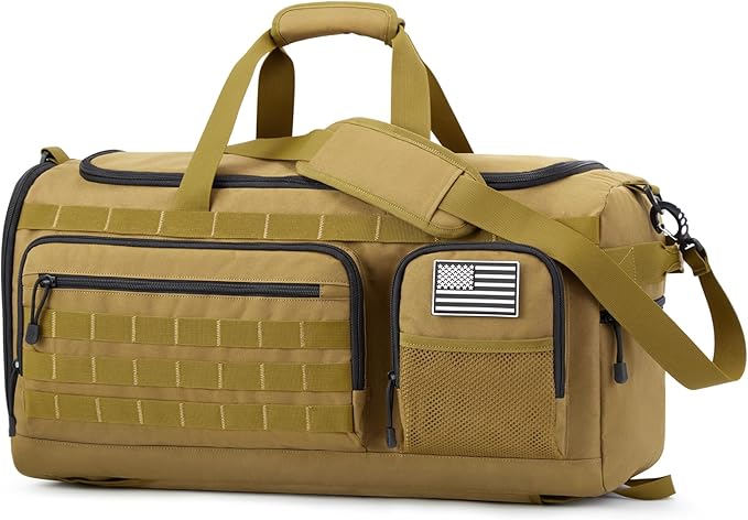 G4Free 3-in-1 Travel Duffle Bag for Men and Women, 50L Large Gym Sports Bags Tactical Military Duffle Backpack with Shoes Compartment and Wet Pocket (Khaki)