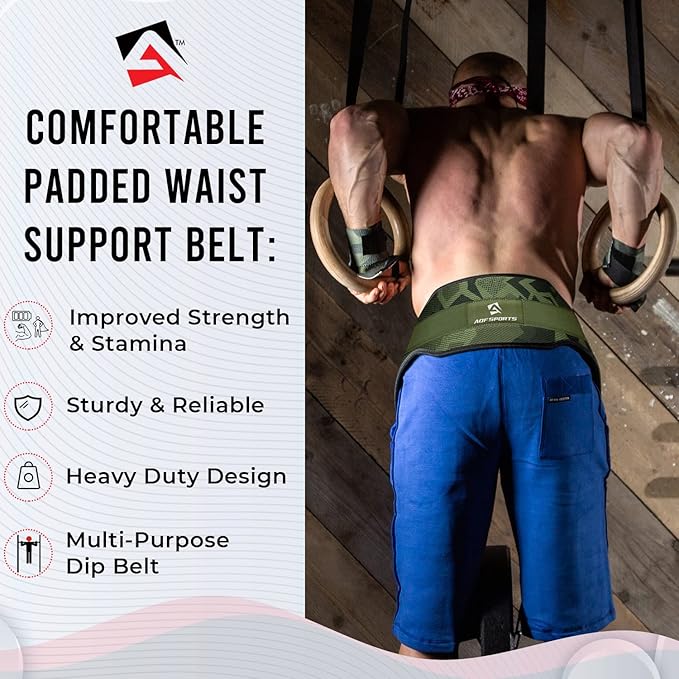 AQF Dip Belt for Weightlifting - Weight Belt with 36" Heavy Duty Steel Chain - Neoprene Padded Back Support Gym Lifting Belt for Powerlifting, Bodybuilding, Squat, Fitness & Pull up Training