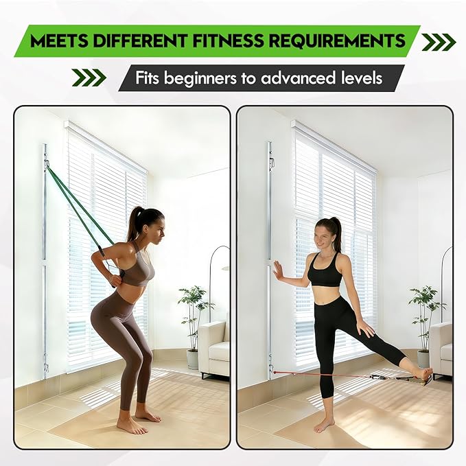 Aluminum Anchor Fitness System for Wall-Mounted - Adjustable with Five Resistance Bands, Resistance Bands Wall Mount for Strength Training, Workout Wall Anchor System