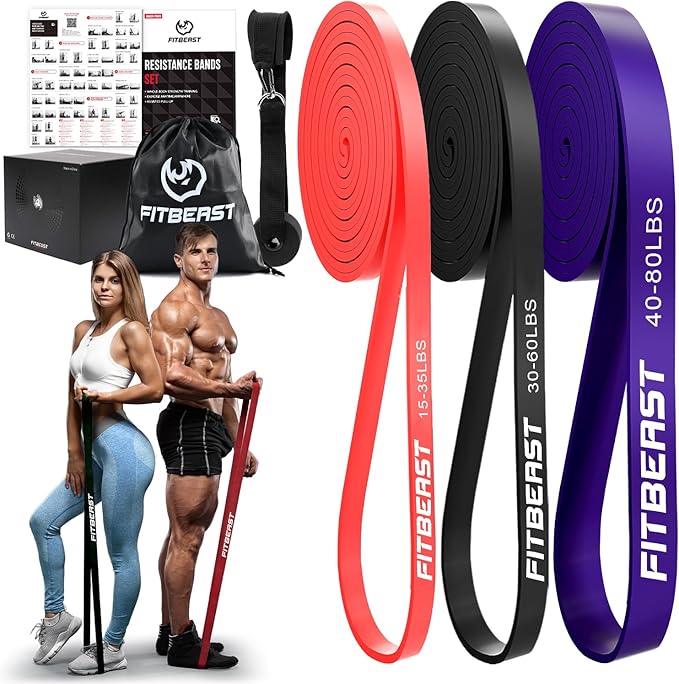 FitBeast Resistance Bands Set, Pull Up Assist Bands for Strength Training, Powerlifting, Muscle Toning, Yoga, Mobility Exercises, Rehabilitation, Full-Body Workout