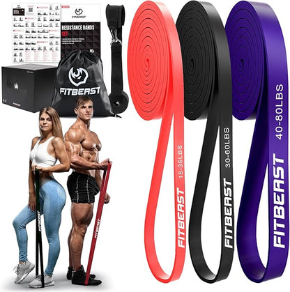 FitBeast Resistance Bands Set, Pull Up Assist Bands for Strength Training, Powerlifting, Muscle Toning, Yoga, Mobility Exercises, Rehabilitation, Full-Body Workout