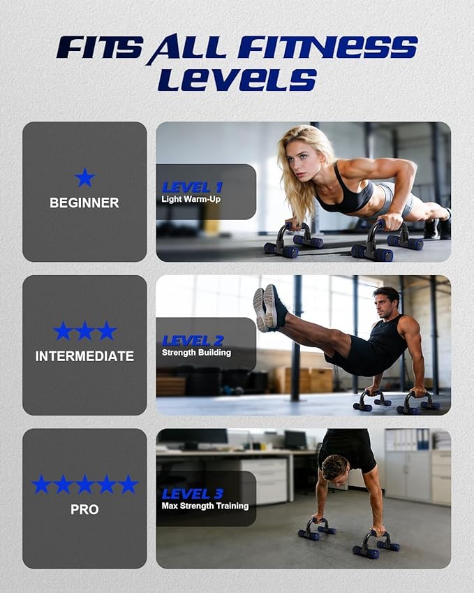 Push up Parallettes Bars Gym Exercise 1 Pair Pushup Handles with Cushioned Foam Grip and Non-Slip Sturdy Structure Push Up Bars Men