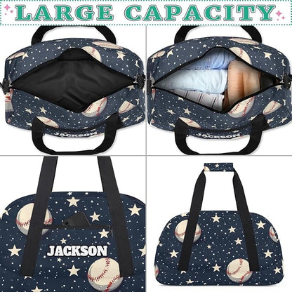 Personalized Baseball Gym Duffel Bags with Custom Name Sport Training Travel Bags for Kids Boys for Overnight Weekender, Dark Blue