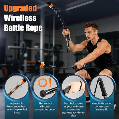 Cordless Battle Ropes with Adjustable Weighted Ropeless Battle Rope for Home Gym Exercise, Portable Workout Equipment for Strength Training & Cardio Fitness for Women & Men