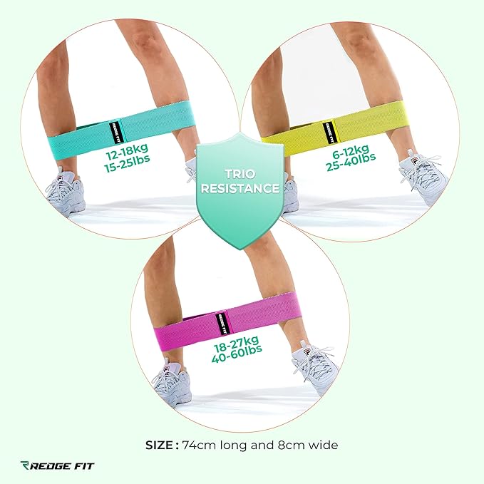 Redge Fit™ Fabric Resistance Bands Set I Butt and Glute Shaper I Booty Bands for Women (New and Improved Edition)