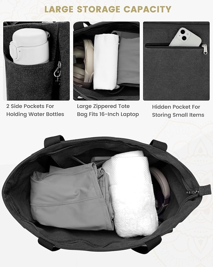 Gonex Yoga Mat Bag, Large Tote Bag with Multi Pockets for Women Men, Canvas Mat Carrier, Full Zipper Easy Access for Pilates Gym Travel