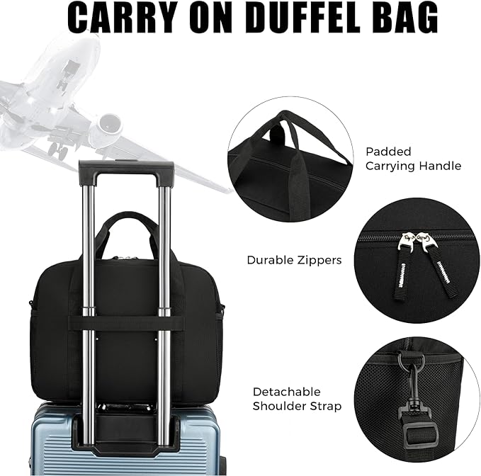 14 inch Small Gym Bag for Men & Women, Mini Duffle Bag for Travel Sports, Lightweight Carry On Duffel Bag, Black