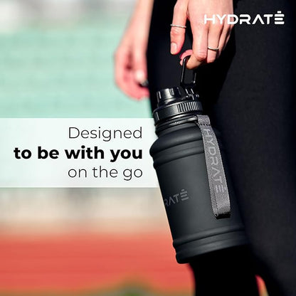 HYDRATE 43 Oz Stainless Steel Water Bottle - BPA Free Metal Water Bottle for Gym, Exercise - Water Jug with Convenient Nylon Carrying Strap and Leak-Proof Screw Cap Water Bottles for Men, Women, Adult