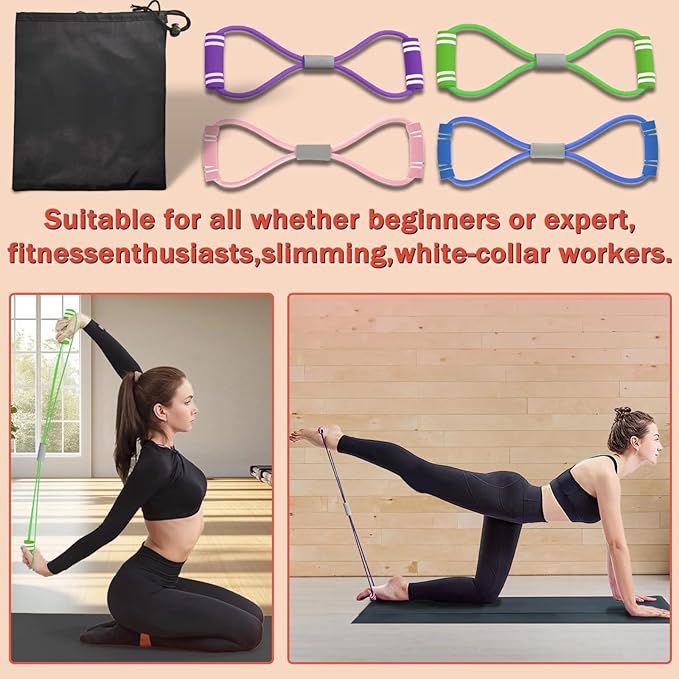 Figure 8 Fitness Band for Home Workouts, Arm Chest & Shoulder Exercise, Stretch Band for Strength Training, Men & Women (4pcs),Gift for Christmas