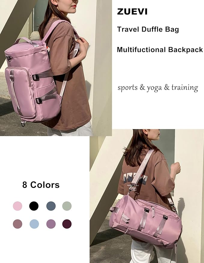 ZUEVI 3 In 1 Backpack Travel Duffle Bag for Men Women with Wet Pocket and Shoe Compartment Waterproof Gym Backpacks for Weekender Sports Training Yoga (Dark Pink)