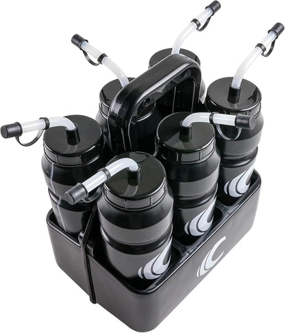 Cannon Sports 1 Liter Sports Water Bottle, BPA-Free, 34 Oz Capacity, Large Mouth, 2 lids (Straw and Squeeze) with Carrier, Great For Helmet Sports Such As Hockey, Lacrosse, Football, Boxing (Black)
