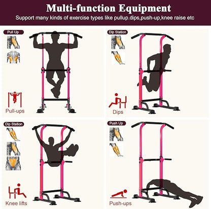 DlandHome Power Tower Pull Up Dip Station Multi-Function Fitness Equipment for Strength Training Adjustable Height Dip Stand for Home Gym